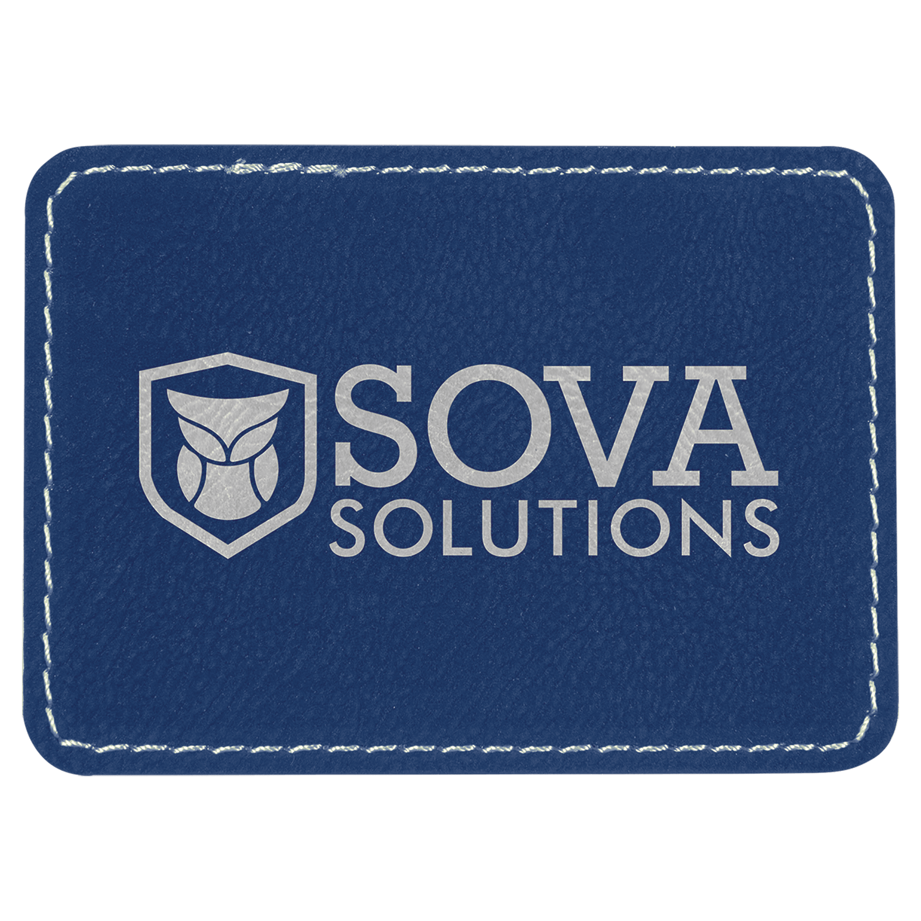 Rectangle Blue/Silver Leatherette Patch with Adhesive