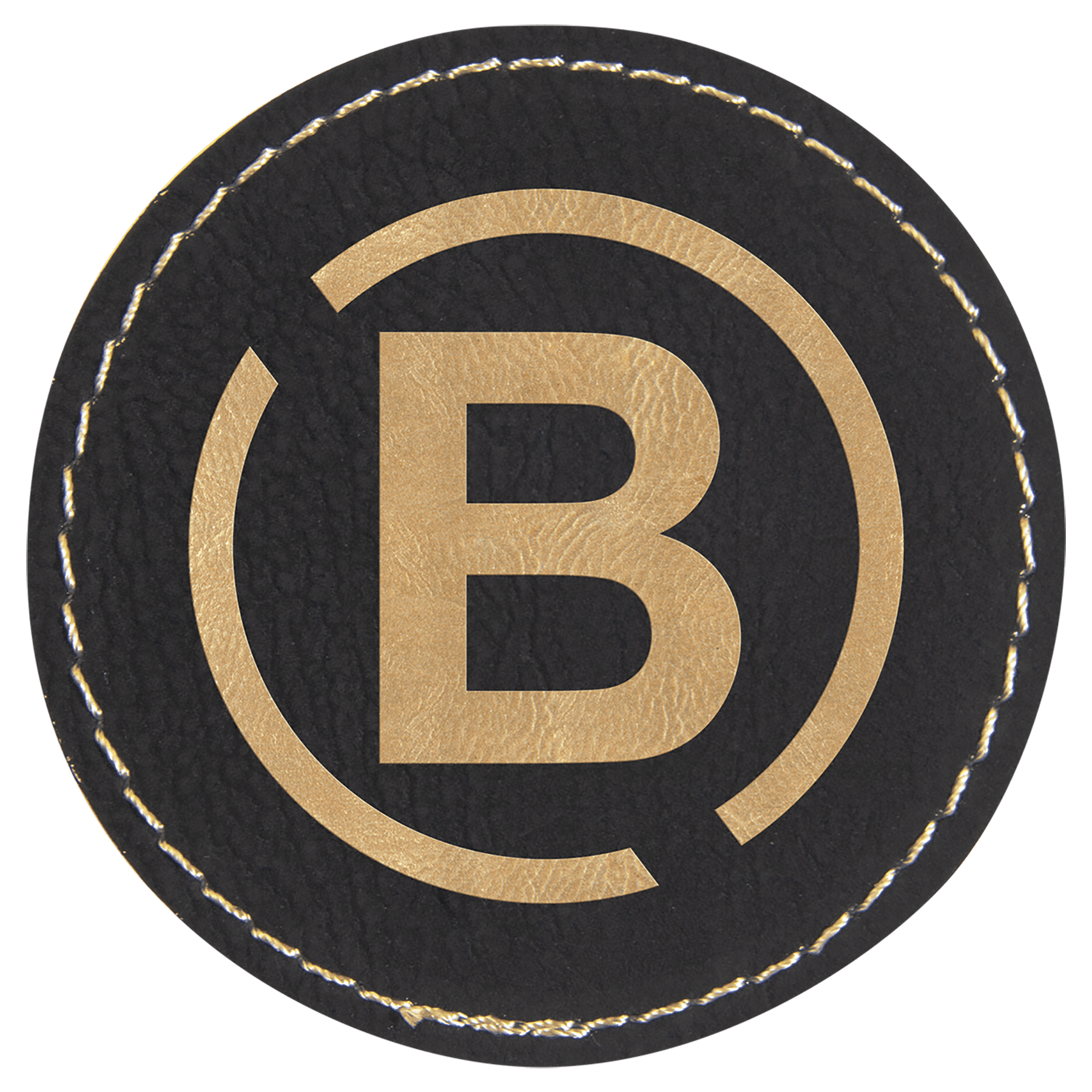 2.5" Round Black/Gold Leatherette Patch with Adhesive