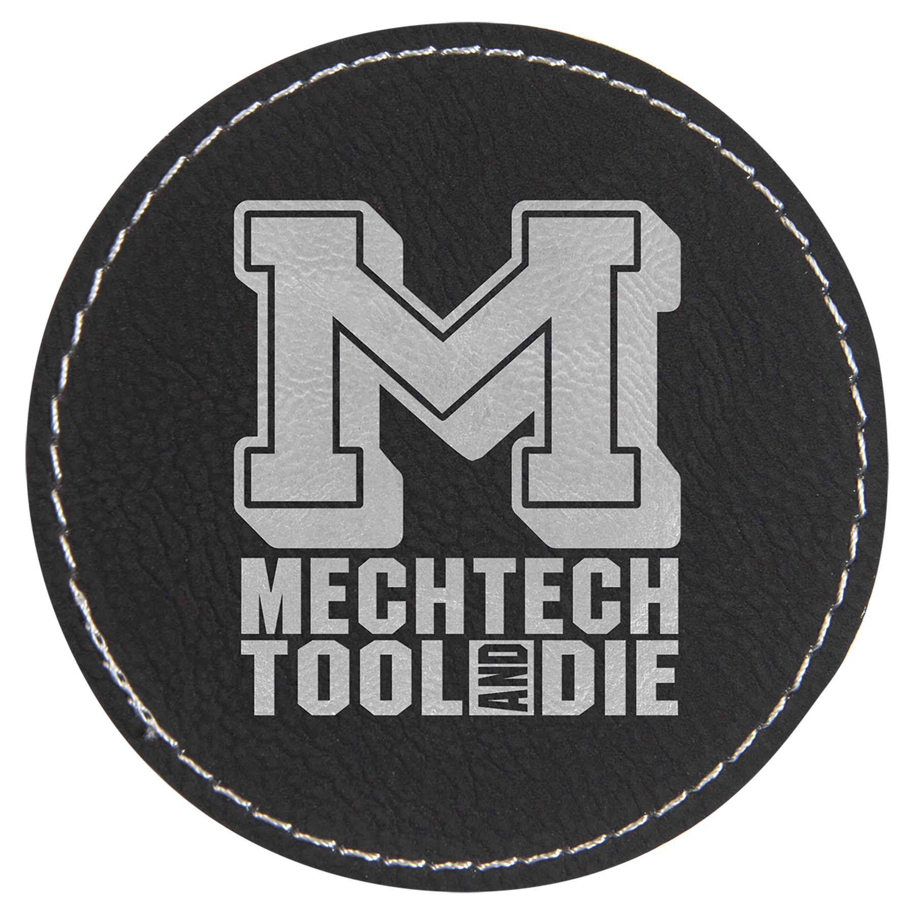 3" Round Black/Silver Leatherette Patch with Adhesive