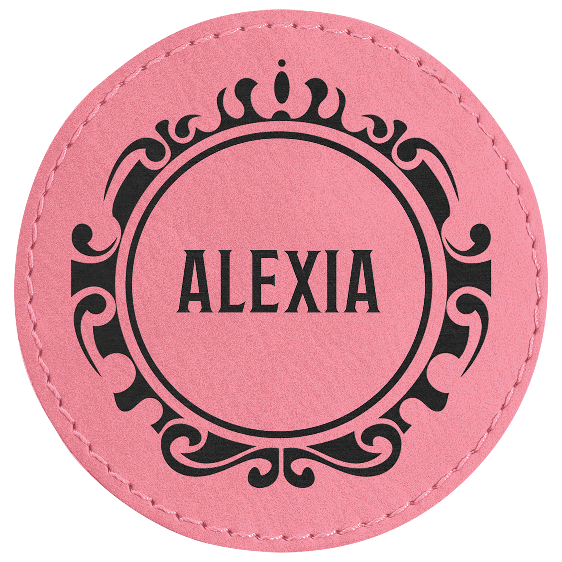 3" Round Pink Leatherette Patch with Adhesive