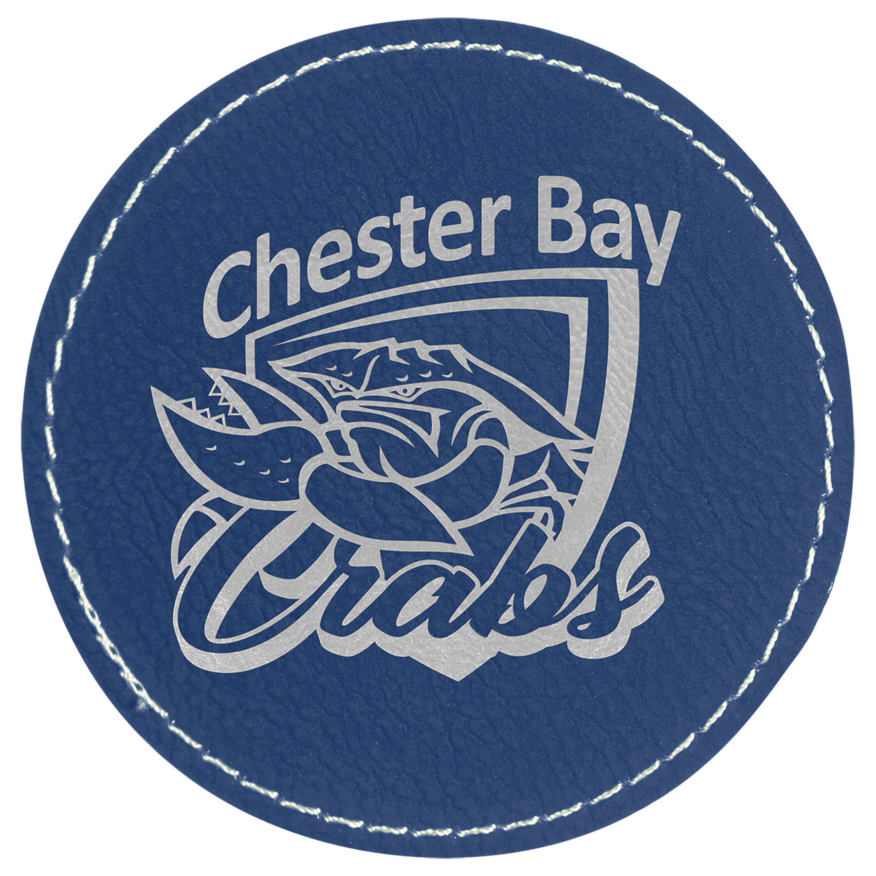 3" Round Blue/Silver Leatherette Patch with Adhesive