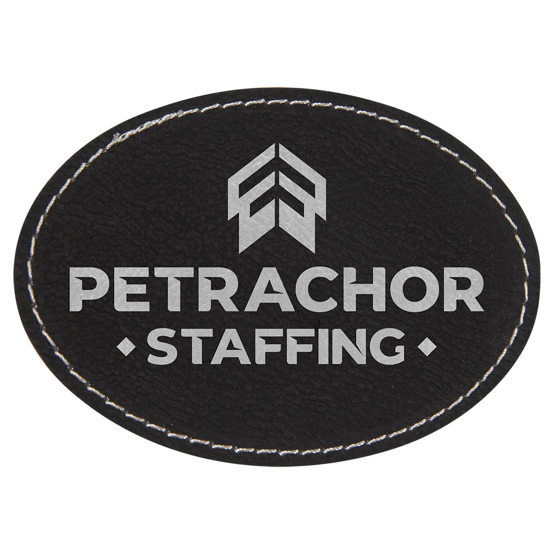 Oval Black/Silver Leatherette Patch with Adhesive