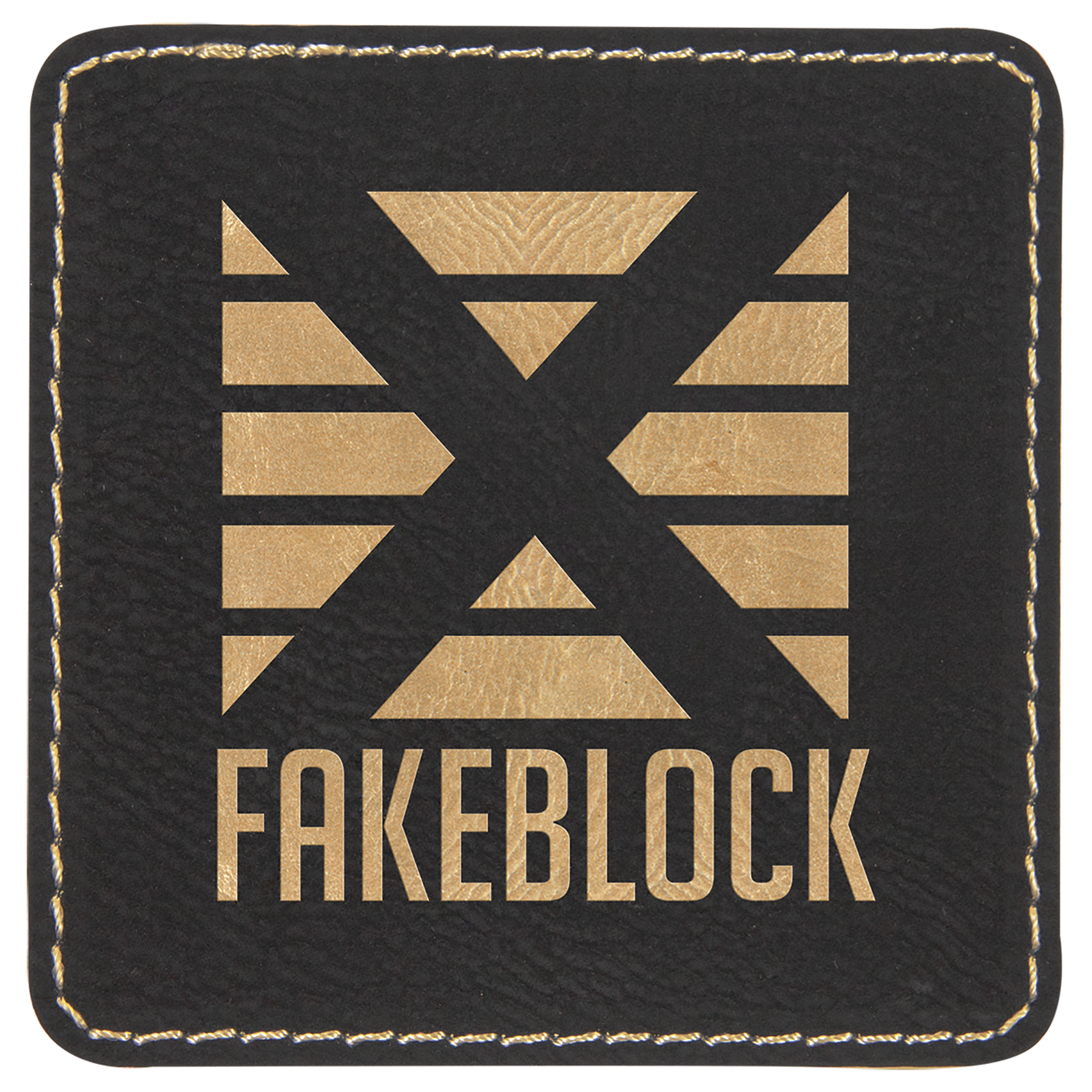 3" x 3" Square Black/Gold Leatherette Patch with Adhesive