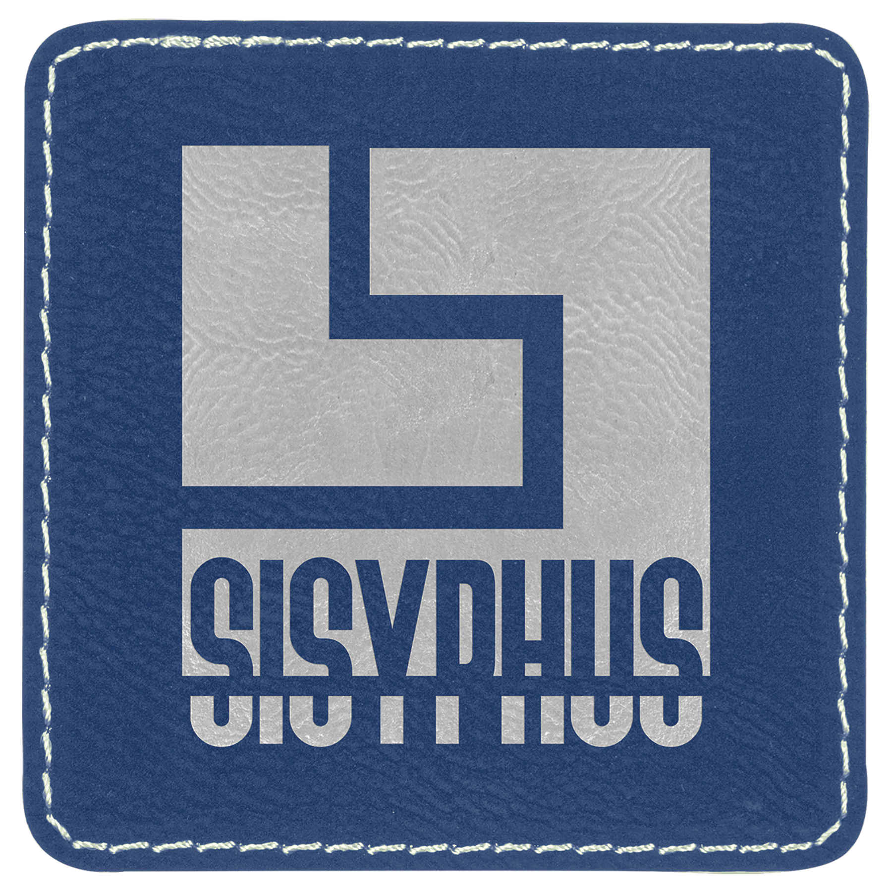 3" x 3" Square Blue/Silver Leatherette Patch with Adhesive