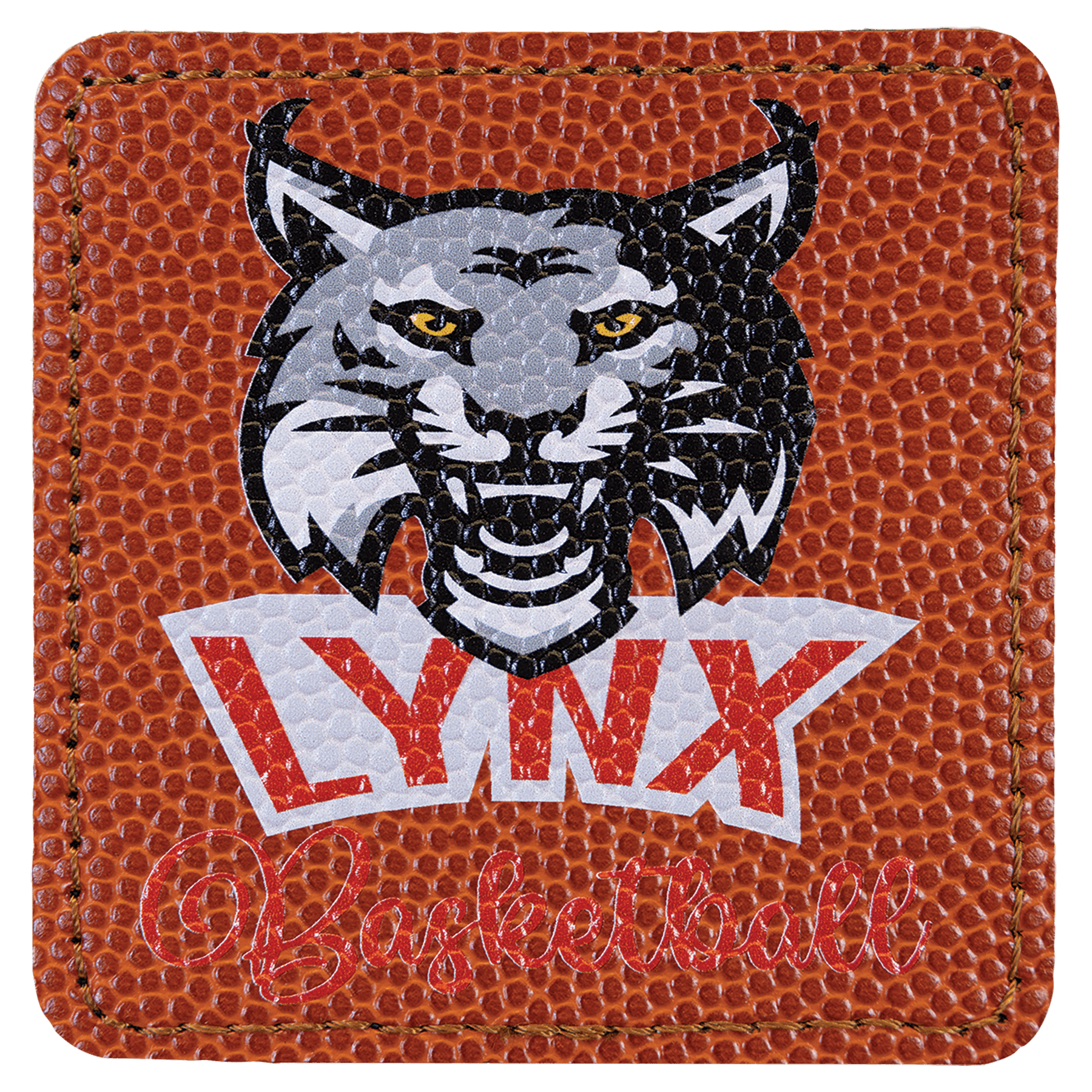 3" x 3" Square Basketball Leatherette Patch with Adhesive