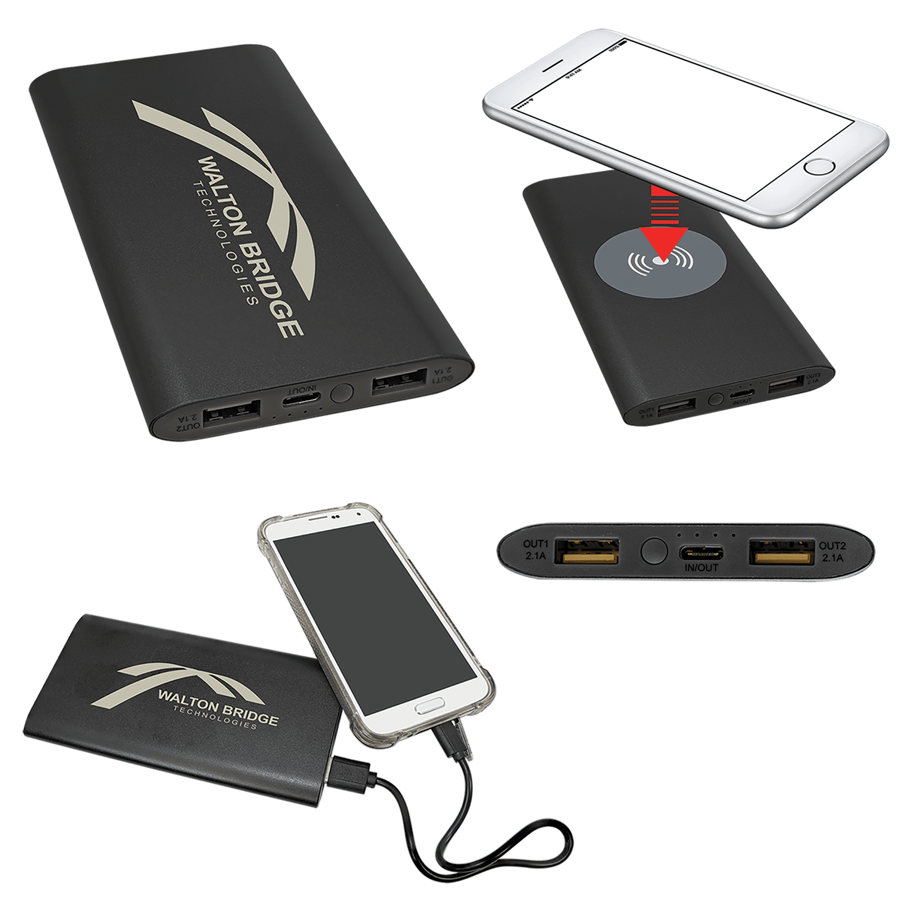 Black Power Bank & Wireless Anodized Charger w/USB-C Cord