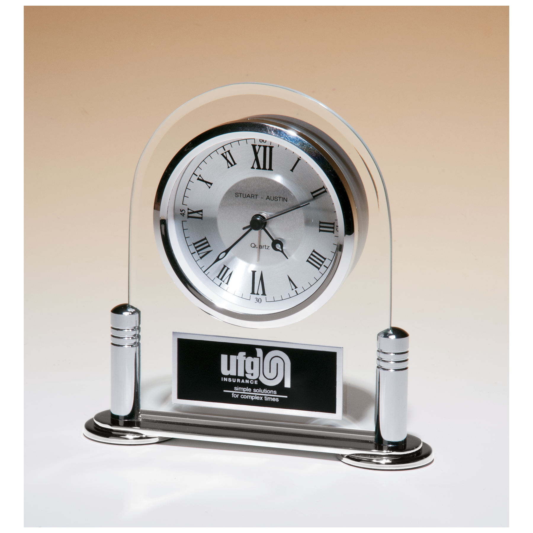 Glass Upright w/Feet & Top, Metal Goldtone Columns